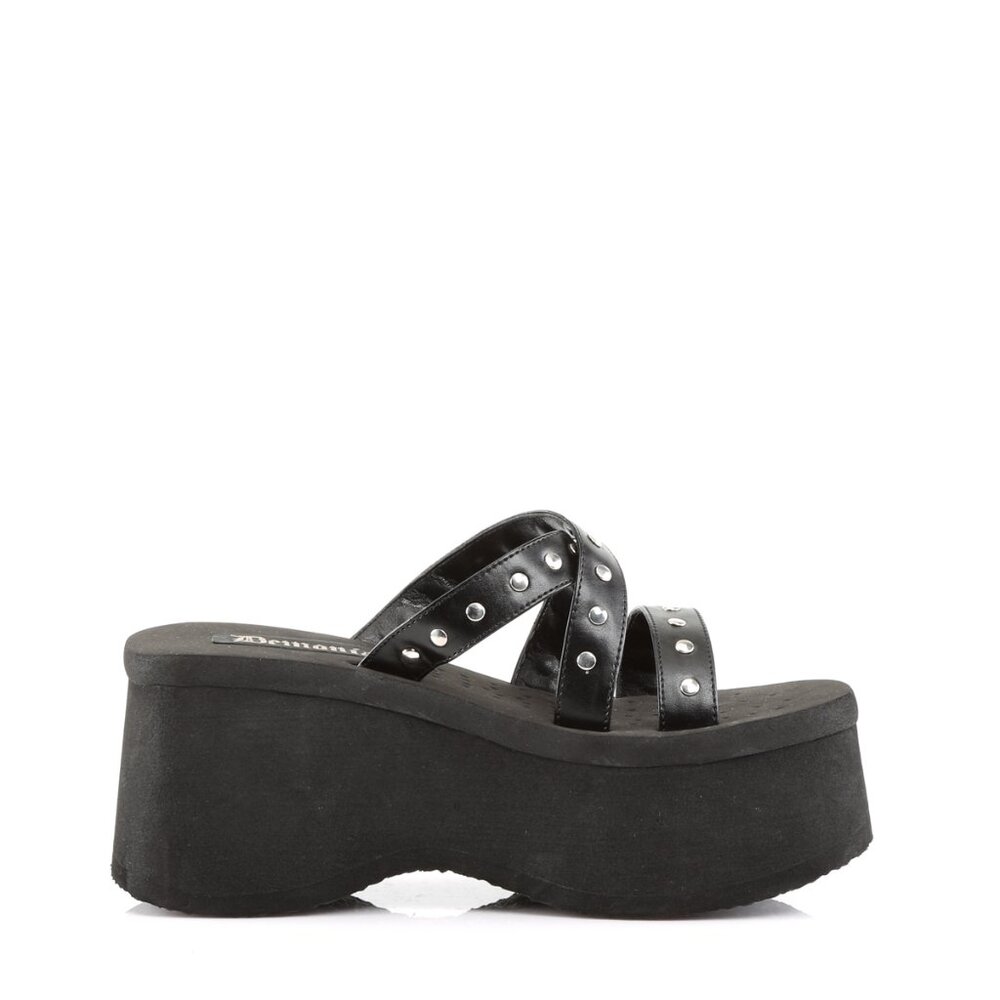 Demonia Funn-19 Black Platform Sandals with Studded Straps - Picture 2 of 4